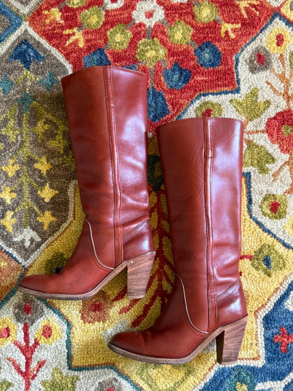 Vintage Frye Leather Campus Riding Boots Cognac 3.5" Heel Style 7110 Size